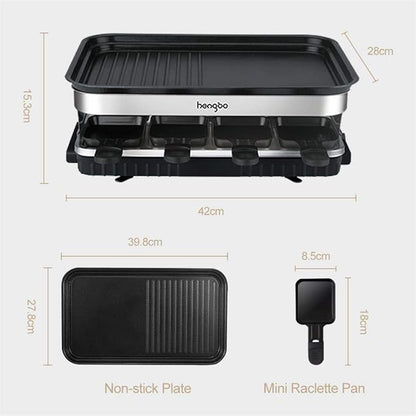 Elevon Electric Korean BBQ Indoor Grill, Table Smokeless Portable Raclette Grill with 8 Mini Grill Cheese Pans, Removable Non-Stick Temperature Control 1500W, Ideal for Parties and Family Fun
