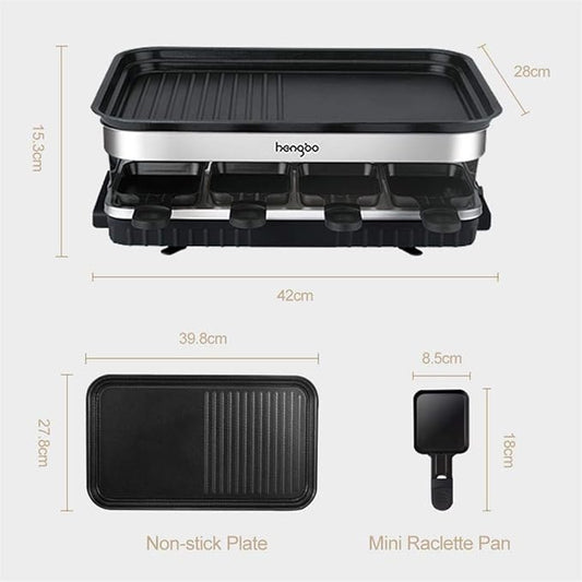 Elevon Electric Korean BBQ Indoor Grill, Table Smokeless Portable Raclette Grill with 8 Mini Grill Cheese Pans, Removable Non-Stick Temperature Control 1500W, Ideal for Parties and Family Fun