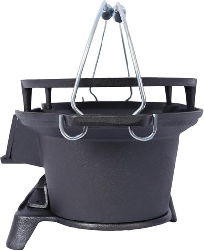 Oval Cast Iron Grill Outdoor, Portable Charcoal Grill and Tabletop Cast Iron Skillet - 100% Cast Iron, Enameled, Durable, Small Charcoal Grill, Camping Stove (Black + Iron + Style 1)