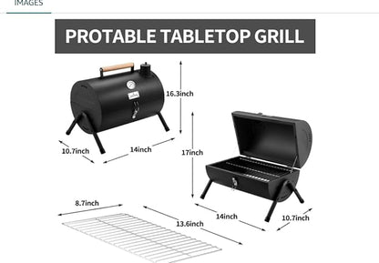 JY COOKMENT Portable Charcoal Grill, Tabletop Barbecue Grill with Carrying Bag, Black Steel, 14x10.7x16.3 Inches