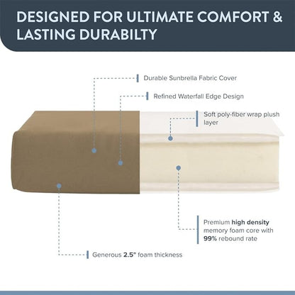 California Umbrella Outdoor Dining Chair, Set of 4 Patio Seat Cushions, 20 x 40 Inch, Premium Outdoor Memory Foam, Fade Resistant, Sunbrella Fabric, Fabric Ties, Heather Beige