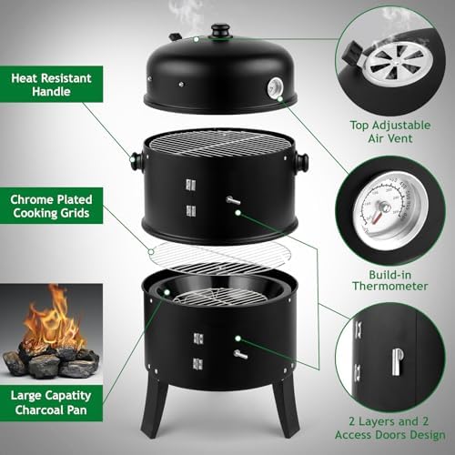 Portable Charcoal Grill 40" - Heavy-Duty Outdoor BBQ with Thermometer & Access Doors, Perfect for Camping, Beach, Garden, Patio & Backyard - Black 80x41x48cm