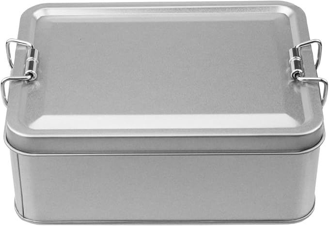 2 Pack Silver Tin Box Containers Metal Storage Box with Lids Rectangular Containers with Buckle Latch for Home Storage Outdoor Usage(5.71"×4.33"×2.17")