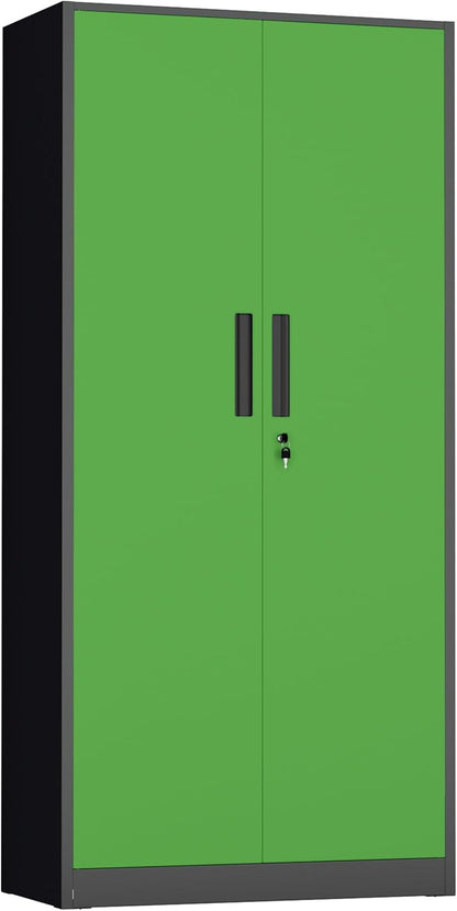 INTERGREAT Metal Storage Cabinet,72" Steel Lockable File Cabinet with Locking Doors and Adjustable Shelves,Locking Tool Cabinets for Office,Home,Garage,Gym,School (Black Green)