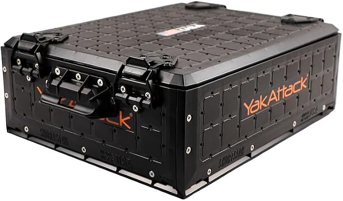 YakAttack ShortStak Solo Storage Box - Size & Color Options | Standalone Low-Profile Crate with Lid, Hinges & Latches | GridLoc Mounting Panels | Slider Feet for Under-Seat Use | Made in USA