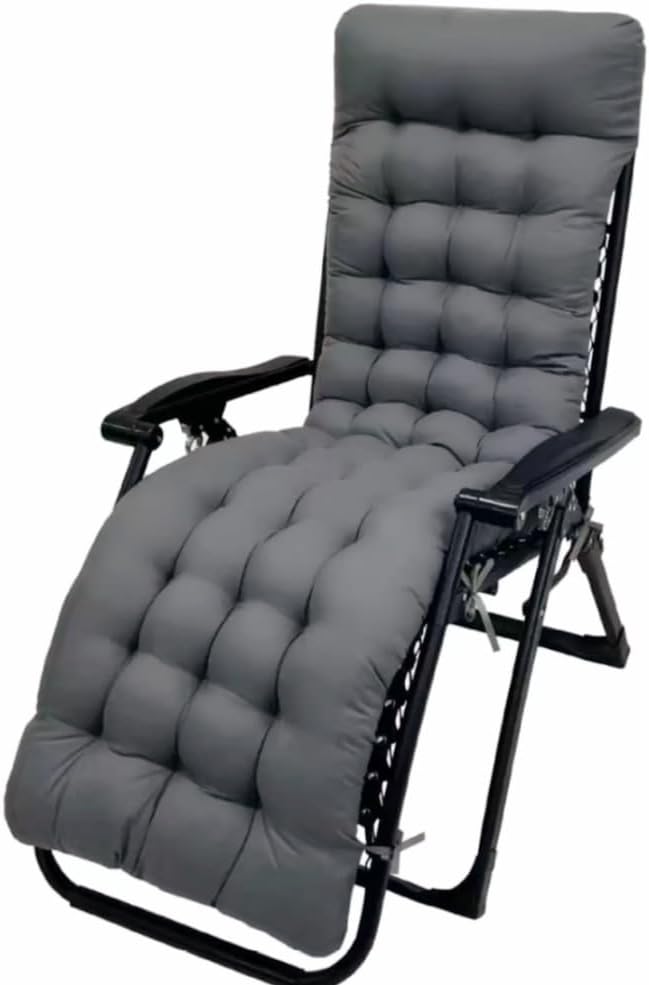 Patio Chaise Lounger Cushion， Rocking Chair Sofa Cushion with 6 Ties， Thick Padded Swing Bench Cushion， Zero Gravity Chair Cushion61x19x3in (Dark Grey)
