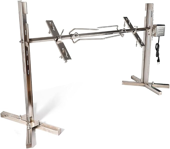DYRABREST 15W Rotisserie Grill Kit Tripod Rotisserie Roaster Stand, 53inch Pig Roaster Rotisserie with Adjustable Spit Height, Electric BBQ Grill Stand for Pork, Chicken, Lamb, or Goat