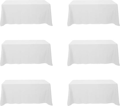 BRILLMAX 6 Pack White Tablecloths 90x132 Inch for 6ft Rectangle Tables | 150 GSM Polyester Fabric, Floor Length Drop, Water, Stain & Wrinkle Resistant Cloth Cover for Wedding Reception Banquet Party