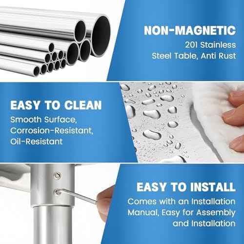 KUARBARR Stainless Steel Table for Prep & Work with Undershelf 24 x 24 Inches NSF Metal Commercial Kitchen Prep Table with Adjustable Under Shelf Worktable for Restaurant Home Outdoor