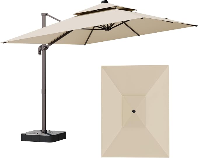 9x12FT Cantilever Patio Umbrella Heavy-Duty Aluminum | 360° Rotating Double Canopy Rectangular Offset Umbrella for Pool, Deck, Garden & Backyard, Beige
