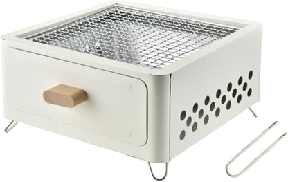 Desk Tabletop Outdoor Charcoal Grill Portable Small BBQ Grill Easy Assembly with Grid Lifter and Stainless Steel Grill Grate for Camping Picnics Garden Beach Party(White A)