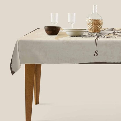 TKS MITLAN Compass Decorative Rectangle Tablecloth Old World Map Nautical Compass Polyester Table Cloths Kitchen Table Cover for Dining BBQ Picnic Coffee Table 52 x 70 Inch 4-6 Seats