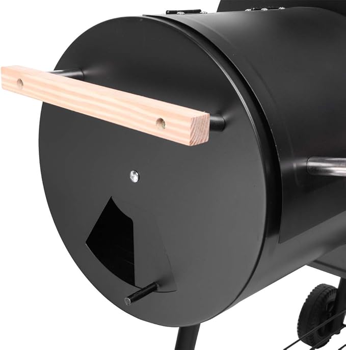 Barbeque Charcoal Grill with Smoker Combo, Oil Drum Charcoal Furnace High-Temperature Spray Paint (500-600 Degrees), Diameter 15cm Plastic Wheels