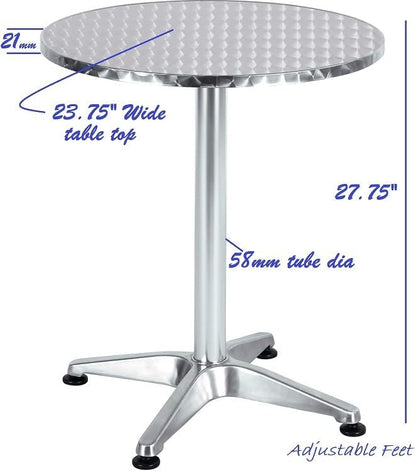 Indoor Outdoor 23.75" Restaurant Stainless Steel Aluminum Metal Slat Stack Commercial Lightweight, 2 Chairs with a Round Table, Silver/Bronze