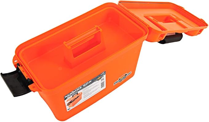 Flambeau Outdoors Marine Dry Box 14in, O-Ring Seal, Lift-Out Tray, Orange | Water-resistant 14in dry box with O-ring seal, flip top lid and lift-out tray. High-visibility orange, marine ready