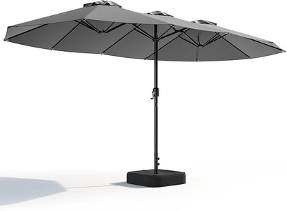 15FT Patio Umbrella, Double-Sided Outdoor Umbrella with base included, Large Standing Umbrella with Crank Handle & Ventilation, Rectangular patio umbrella for Pool, Backyard, Deck, Lawn & Beach