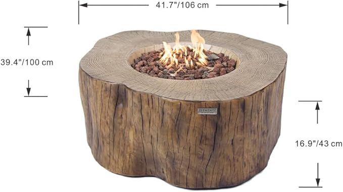 Elementi Manchester Outdoor Firepit Table 42 Inches Rectangular Fire Pit Concrete Patio Heater Electronic Ignition Backyard Fireplace Cover Lava Rock Included Liquid Propane