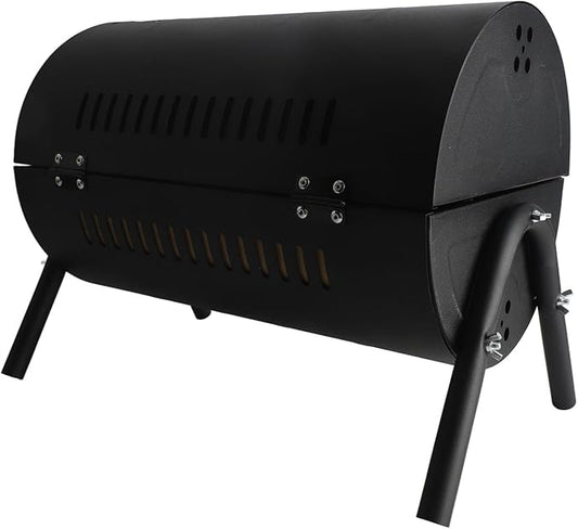 Drfeify Charcoal Barbecue Grill, Portable Double Sided Metal BBQ Grill with Detachable Carbon and Wooden Handle, for Camping Picnics Parties Outdoor Home Use (Black)