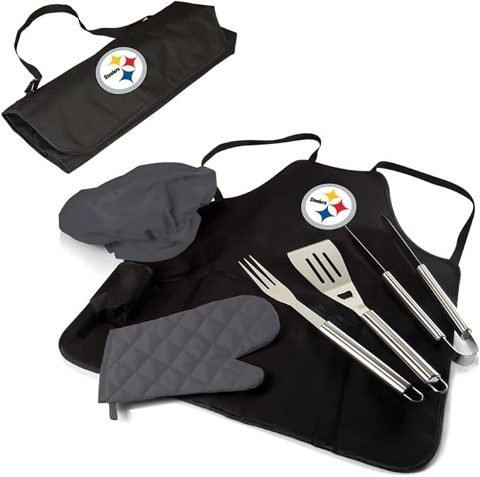 Picnic TIME BBQ Apron Tote Pro Grill Set, (Black with Gray Accents)