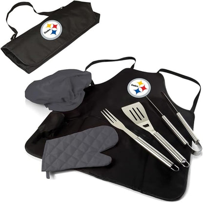 Picnic TIME BBQ Apron Tote Pro Grill Set, (Black with Gray Accents)