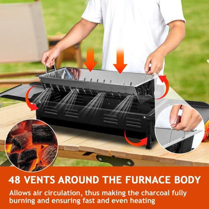 Portable Charcoal Grills for Outdoor BBQ, Foldable Kabob Barbecue Grill for Camping Hibachi BBQ Griddle Lamb Skewer in Garden Backyard Party Picnic Travel Outdoor Cooking (Portable Full Pack Grill)