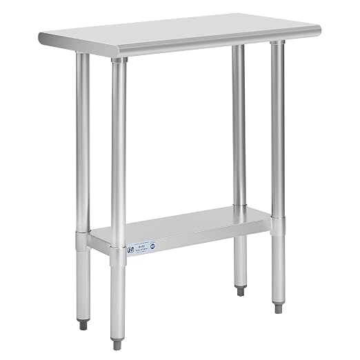 Hally Stainless Steel Table 14 x 30 Inches, NSF Commercial Prep Table | Space-saving, easy-clean surface for cafes and small kitchens; adjustable undershelf, leveling feet, compact food station.