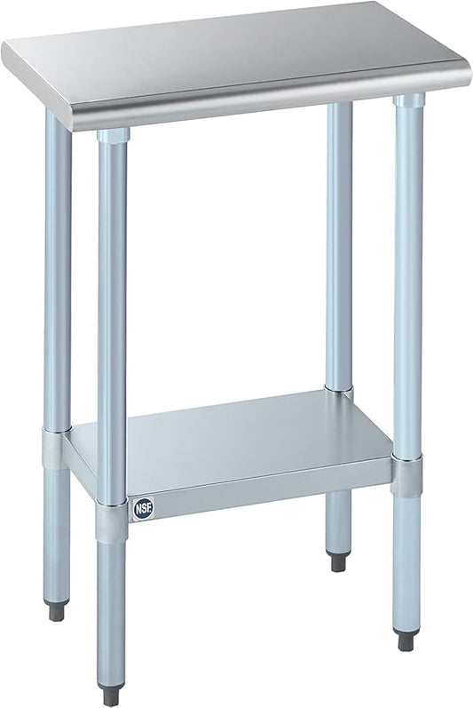 ROCKPOINT Stainless Steel Table for Prep & Work 14x24 Inches, NSF Metal Commercial Kitchen Heavy Duty Table with Adjustable Under Shelf and Table Foot for Restaurant, Home and Hotel