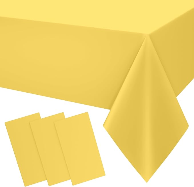 Smiry Disposable Table Cloth 3 Pack, 54 x 108 Inch Waterproof Plastic Tablecloth, Decorative Rectangle Table Covers for Party, Birthday, Picnic, Yellow
