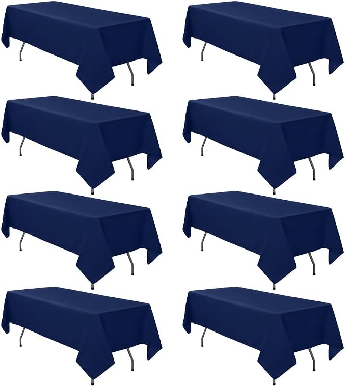 8 Pack Navy Blue Tablecloth 60 x 102 Inch Rectangle For 6 Foot Tables | Wrinkle Resistant, Washable Polyester Fabric, Rectangular Table Cloth for Wedding Party Banquet Buffet and Camping
