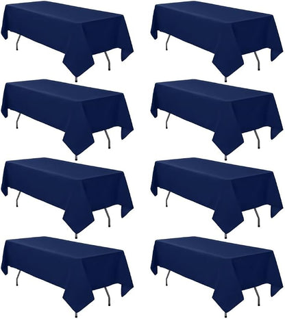 8 Pack Navy Blue Tablecloth 60 x 102 Inch Rectangle For 6 Foot Tables | Wrinkle Resistant, Washable Polyester Fabric, Rectangular Table Cloth for Wedding Party Banquet Buffet and Camping