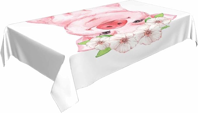 TKS MITLAN Pink Pig Funny Tablecloth 60x84 Inch Rectangular Cute Animal Wearing Wreath Oblong Table Cloth Kitchen Table Decorations for Home Dinner Party