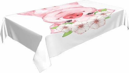 TKS MITLAN Pink Pig Funny Tablecloth 60x84 Inch Rectangular Cute Animal Wearing Wreath Oblong Table Cloth Kitchen Table Decorations for Home Dinner Party