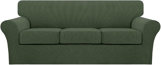 Turquoize 4 Piece Sofa Covers for 3 Cushion Couch Sofa Slipcover Soft Couch Cover for Dogs-Washable Sofa Furniture Covers with 3 Individual Cushion Covers (3 Cushion Sofa, Bronze Green)