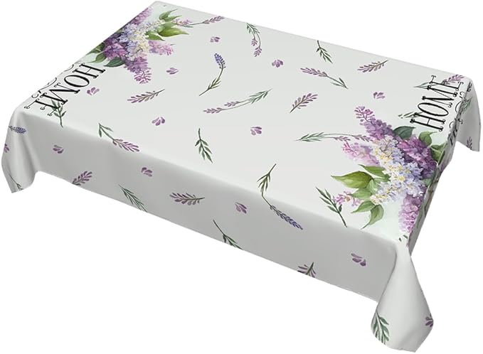 Decorative Rectangle Table Cloths Purple Lavender Leaves Home Sweet Home Tablecloth Table Cover for Dining/BBQ/Picnic/Coffee Table 52 X 70 Inches