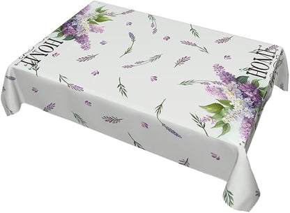 Decorative Rectangle Table Cloths Purple Lavender Leaves Home Sweet Home Tablecloth Table Cover for Dining/BBQ/Picnic/Coffee Table 52 X 70 Inches
