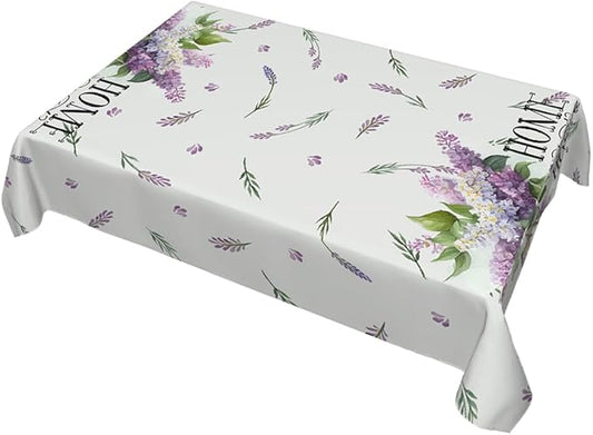 Decorative Rectangle Table Cloths Purple Lavender Leaves Home Sweet Home Tablecloth Table Cover for Dining/BBQ/Picnic/Coffee Table 52 X 70 Inches