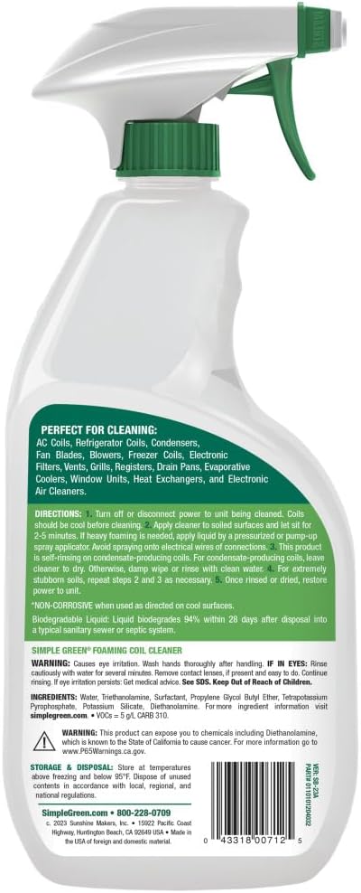 Simple Green Foaming Coil Cleaner - 32 Fl Oz (Pack of 12)