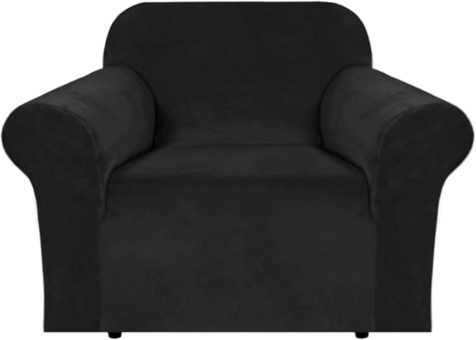 H.VERSAILTEX Stretch Velvet Armchair Cover Couch Covers 1 Cushion Chair Slipcover for Living Room Furniture Cover Crafted from Thick Comfy Rich Velour (Chair 31"-49", Black)