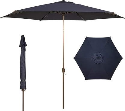 Abba Patio 11FT Outdoor Patio Umbrella Outdoor Table Umbrella with Crank Market Umbrella 6 Sturdy Ribs UV Protection Waterproof and Push Button Tilt for Garden Deck Backyard Pool,Dark Blue
