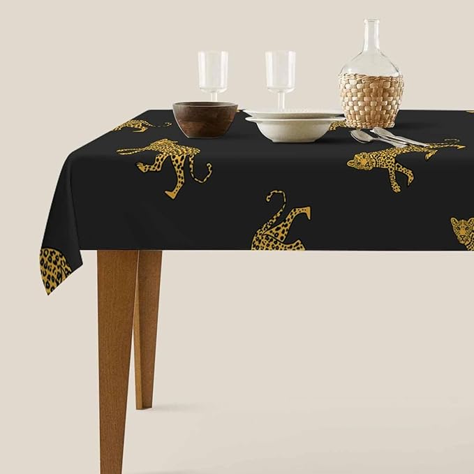 TKS MITLAN Wild Leopard Tablecloth Decor African Animal Lively Jump Cartoon Fun Wildlife Repeat Table Cloth Dining Room Kitchen Table Cover 60" X 84" Oblong/Rectangle