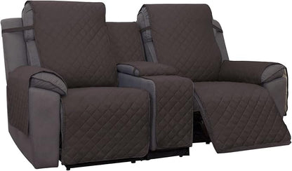 PureFit Recliner Cover, 2 Seat, Water Resistant, Reversible, Non-Slip, Washable, Chocolate/Beige | Double with Console, Non Slip Split Sofa Cover, Washable Reclining Cover, Chocolate/Beige