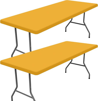 Moosfor 2 Pack Rectangle Spandex Fitted Table Cloth, 4FT Elastic Tablecloth | Washable Picnic Table Cover, Stretch Waterproof Table cloths for Party, Patio, Dining, Kitchen, 30" x 48", Mustard Yellow
