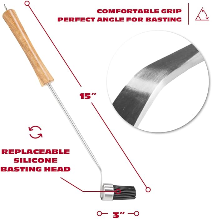 BBQ-AID Silicone Basting Brush for Grilling - Premium Acacia Wood Sauce Brush for BBQ & Smoking - 400°F Heat Resistant Marinade & Meat Brush - Dishwasher Safe Cooking Brush for Food & Oil