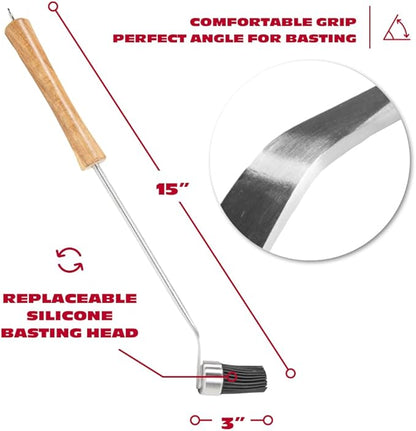 BBQ-AID Silicone Basting Brush for Grilling - Premium Acacia Wood Sauce Brush for BBQ & Smoking - 400°F Heat Resistant Marinade & Meat Brush - Dishwasher Safe Cooking Brush for Food & Oil