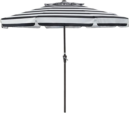 JEAREY 9' 2-Tiers Patio Umbrellas Outdoor Market Table Umbrella w/Push Button Tilt/Crank, 8 Sturdy Ribs, UV Protection Waterproof Sunproof(Black Stripe)