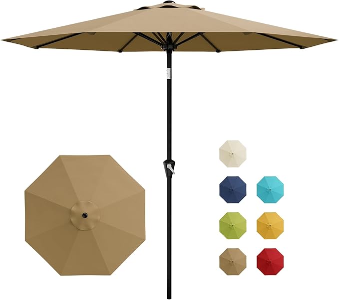 GarveeLife 10FT Umbrella Outdoor Patio, Pool Umbrella with Push Button Tilt and Crank, 8 Sturdy Ribs Waterproof UV Protection for Garden, Table, Backyard, Market | Table Umbrella Waterproof UV Protection for Garden, Pool, Deck, Backyard, Market ((Khaki)