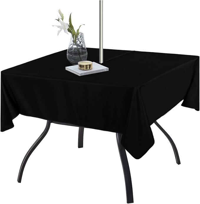 Fitable Square Outdoor and Indoor Tablecloth, Black, 60 x 60 Inch | Washable Waterproof Wrinkle Free Table Cover, Zipper and Umbrella Hole, For Spring Summer Party Picnic Camping Patio