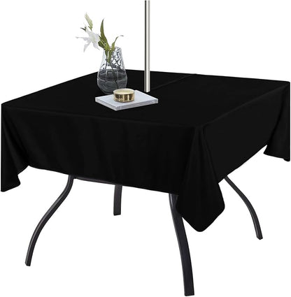 Fitable Square Outdoor and Indoor Tablecloth, Black, 60 x 60 Inch | Washable Waterproof Wrinkle Free Table Cover, Zipper and Umbrella Hole, For Spring Summer Party Picnic Camping Patio