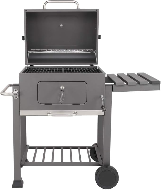 BBQ Charcoal Grill,Portable Barbecue Grill with Thermometer, Ash Tray, Air Outlet,Wheels,for Outdoor Picnic, Camping, Patio Backyard Balcony Cooking, Black