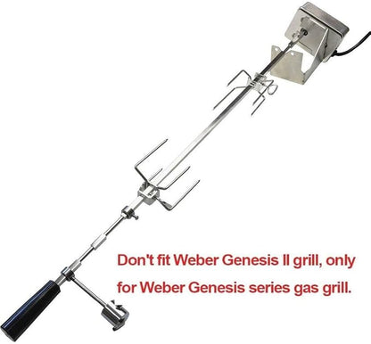 onlyfire Stainless Steel BBQ Rotisserie Kit for Weber Gas Grills | Fits for Weber Genesis 310/330(Year Under 2016), Spirit 310/330 Series Gas Grills, 3/8" Square Spit Rod
